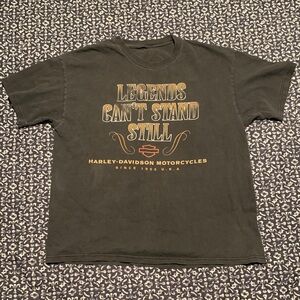 Harley-Davidson Black Tee with Gold 'Legends Can't Stand Still' Graphic